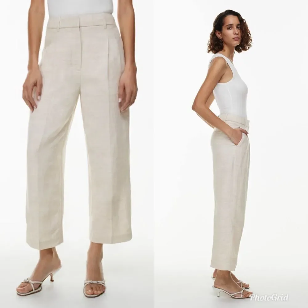 Aritzia Wilfred The Effortless Linen Cropped Pant in Natural Ecru